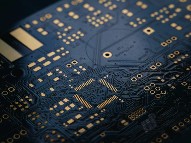 Close-up of a printed circuit board for electronics and hardware prototyping